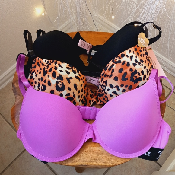 Juicy Couture Other - NEW JUICY COUTURE BLACK LAVENDER LEOPARD 3 PUSH UP BRAS SZ 34 B